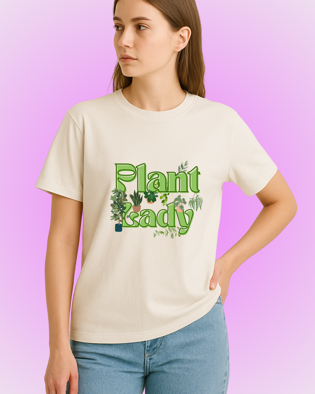 Plant Lady - Off White Relaxed Cotton T-Shirt